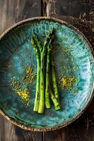 AI generated Grilled asparagus with lemon zest photo