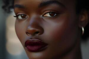 AI generated Radiant Elegance Deep Wine Lipstick Beauty photo