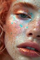 AI generated Freckled Radiance Natural Beauty Close-Up photo