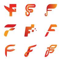 Letter F logo set with geometric gradient design, concept of 5G, future and forward vector