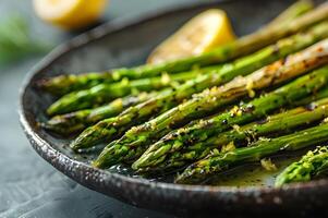 AI generated Grilled asparagus with lemon zest photo