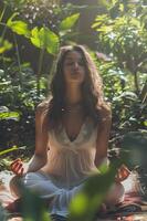 AI generated Woman Meditating Outdoors in Peaceful Garden photo