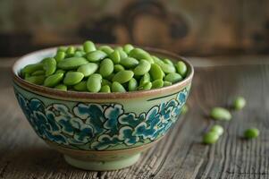 ai generado edamame felicidad vibrante verde frijol cuenco foto