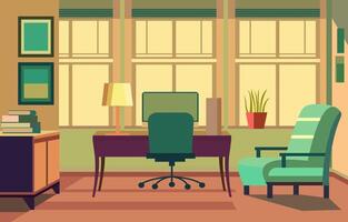 Flat Vector Design of Colorful Workspace Landscape with Modern Furniture