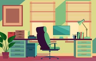 Flat Design Illustration of Colorful Office Workspace with Modern Interior Style vector