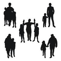 Set of family silhouettes of parents with children. Dad, mom, son, daughter. Isolated vector