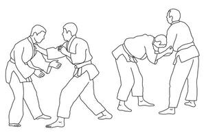 Line  sketch of sportive judoka fighter. Judoist, judoka, athlete, duel, fight, judo, isolated vector