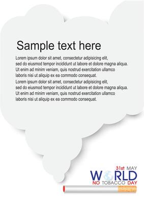 Black sample text for customer on big light gray smoke with shadows and the day and name of World no tobacco day campaign wording with cigarette on lower right corner  isolate on white background.