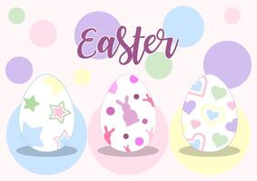 vistoso y Pascua de Resurrección huevos con el nombre de evento en luces multi colores aislar en blanco antecedentes. Pascua de Resurrección fiesta en vector diseño