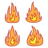 Collection of hand drawn fire icons. Fire Flame Icon Vector Set. Hand Drawn Doodle Sketch Fire, Black and White Drawing. Simple fire symbol.