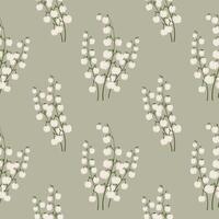 Seamless pattern, delicate flowers of lilies of the valley on a light background. Spring background, textile, vector
