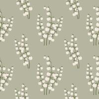 Seamless pattern, delicate flowers of lilies of the valley on a light background. Spring background, textile, vector