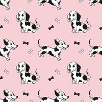 Seamless pattern with cute cartoon Dalmatian dogs on a light background. Vector illustration.