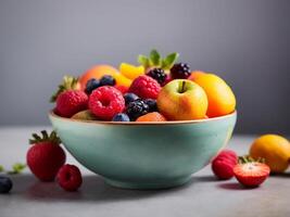 ai generado gratis foto de un cuenco lleno con un vistoso surtido de Fresco orgánico frutas