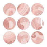 Set of abstract round web icons with line and dot patterns, flowers. Stickers, icons. Design for the Internet. Vector