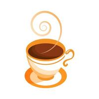 Cup of coffee with steam on a white background. Illustration, logo, vector