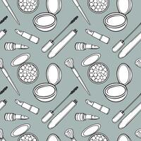 Seamless pattern, drawn contour items cosmetics on a light background. Makeup background, textile, vector