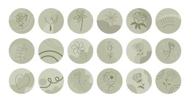 Set of abstract round web icons with line and dot patterns, flowers. Stickers, icons. Design for the Internet. Vector