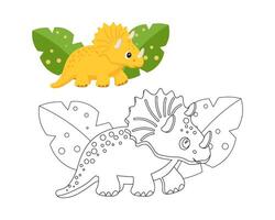 Coloring book for children, cute baby dinosaur. Illustration and sketch, vector