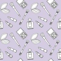 Seamless pattern, drawn contour items cosmetics on a light background. Makeup background, textile, vector