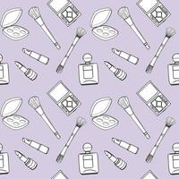 Seamless pattern, drawn contour items cosmetics on a light background. Makeup background, textile, vector