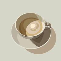 Coffee cup on a saucer, top view. Illustration, icon, vector