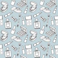 Seamless pattern, drawn contour items cosmetics on a light background. Makeup background, textile, vector