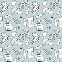 Seamless pattern, drawn contour items cosmetics on a light background. Makeup background, textile, vector