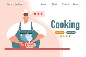 Cooking and baking. Web banner, landing page for online cooking lessons. Cartoon illustration, vector