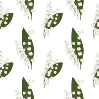 Seamless pattern, delicate flowers of lilies of the valley on a light background. Spring background, textile, vector