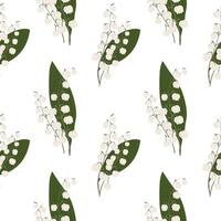 Seamless pattern, delicate flowers of lilies of the valley on a light background. Spring background, textile, vector