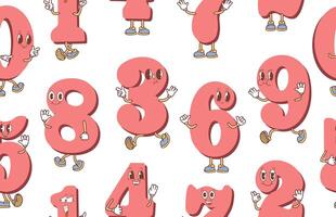 Seamless pattern of cute numbers with eyes, hands, feet. vector