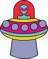 Vintage pop colour UFO Alien vector icon