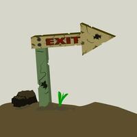 sign with arrow. exit signal. wooden guide. vector