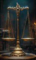 AI generated Scales of Justice in the Courtroom. Justice concept photo