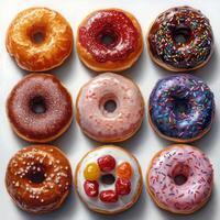 AI generated Assorted donuts in box. Delicious sweet donuts photo