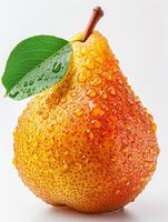 AI generated Pear with drops of water on white background photo