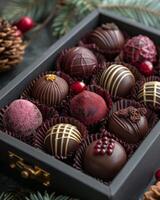 AI generated Chocolate truffles in gift box photo