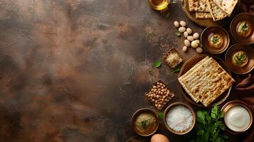 ai generado hermosa antecedentes en el tema de Pascua con matzo y vino. ai generado foto