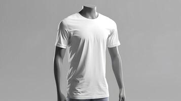 AI generated A blank white T-shirt on a mannequin for your inscription. AI Generated photo