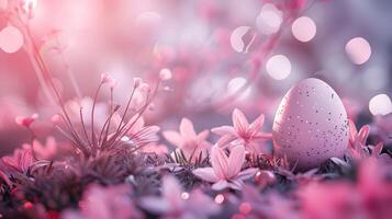 AI generated Beautiful festive Easter background with the main attributes of the holiday with copy space. AI Generated photo