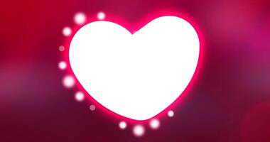 Glowing heart animation on red background with flashing lights for Valentines day and wedding concept video