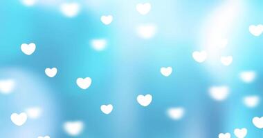 Valentine's day background with white heart shape animation with bokeh effect. Abstract soft blue romantic background. video