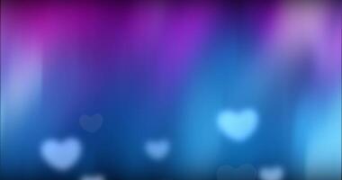 animerad kärlek hjärtan på rosa och blå färgrik vibrerande suddig bakgrund för hjärtans dag firande. video