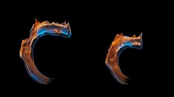 3D letter C appears by fire. Uppercase and lowercase fiery symbols video