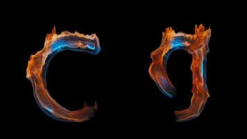 3D letter G appears by fire. Uppercase and lowercase fiery symbols video