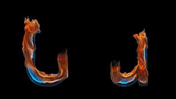 3D letter U appears by fire. Uppercase and lowercase fiery symbols video