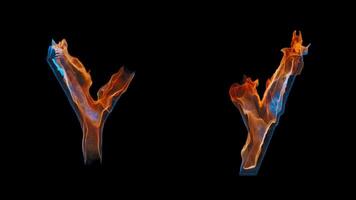 3D letter Y appears by fire. Uppercase and lowercase fiery symbols video