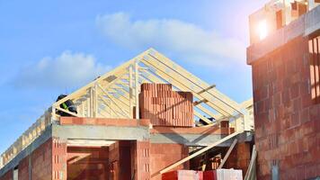 Single-family house under construction in an development estate of small single-family houses. photo