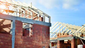 Single-family house under construction in an development estate of small single-family houses. photo